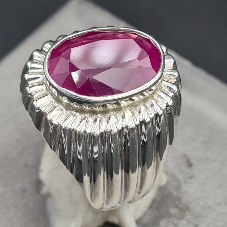 Pre-owned Handmade Mens Ruby Ring From African Mines High Quality Flux Filled Mens Ruby Pink Ruby
