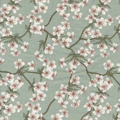 AU MAISON Wachstuch Amalie Verte Pastellgrün Kirschblüten, Baumwolle 0,5Meter