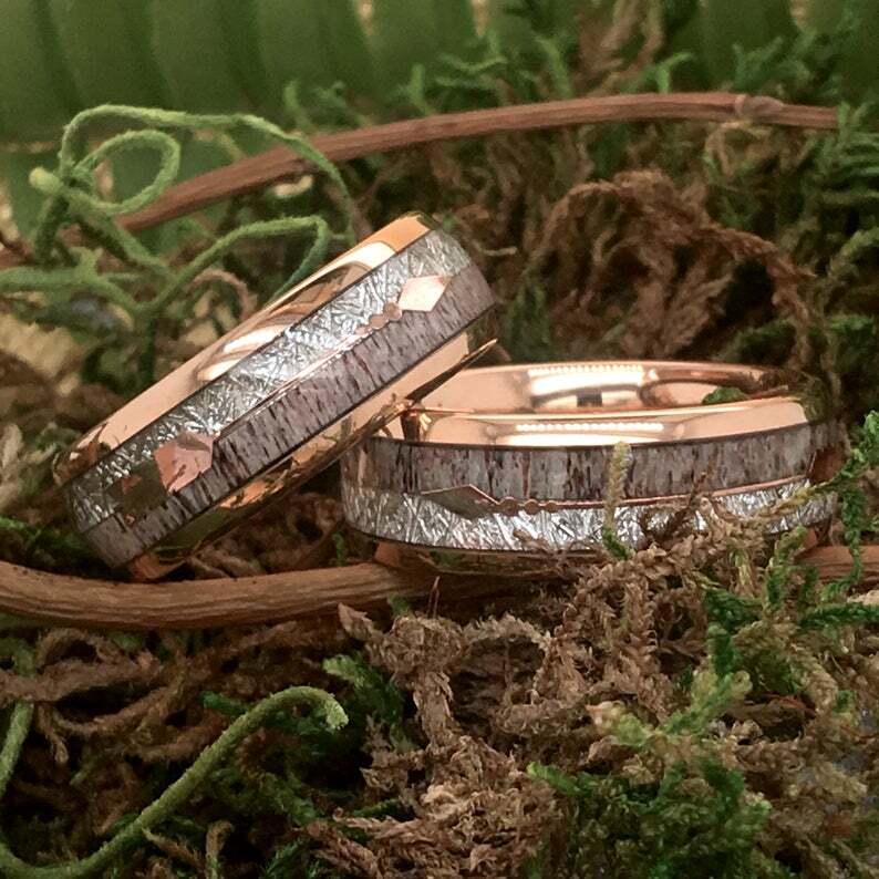 Pre-owned Rings Paradise Mens Wedding Band, Women Ring, Unique Wedding Band, Ring, Rose Gold Tungsten Car