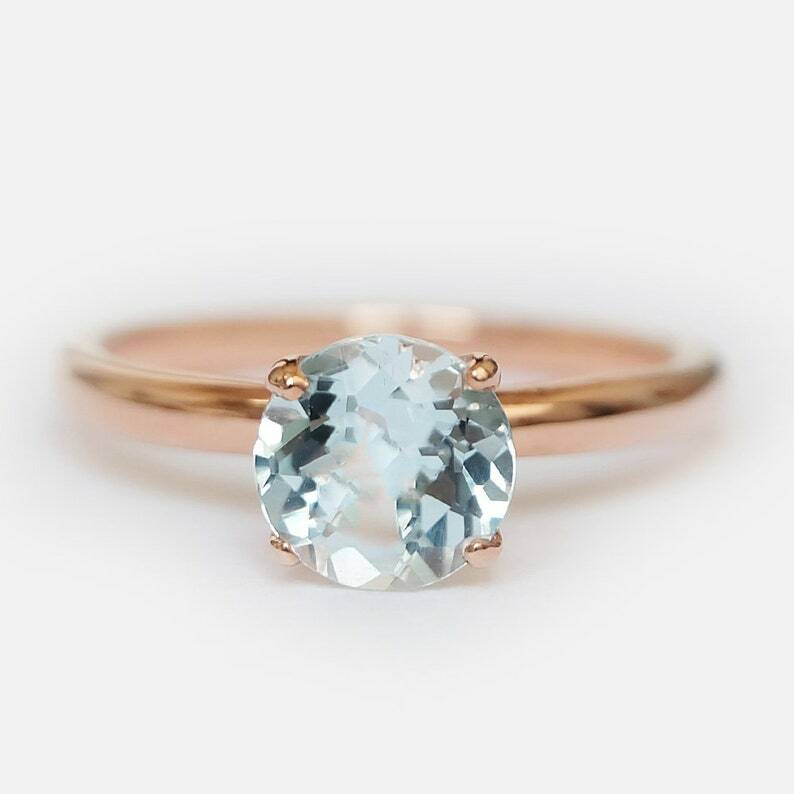 Pre-owned Handmade Natural Aquamarine Ring, Solitaire Ring, Round Cut Blue Gemstone Ring, Aquamarin