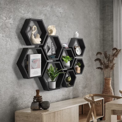 Set Of 8 Wood Hexagon Shelves Honeycomb Shelves Floating Shelves Geometric