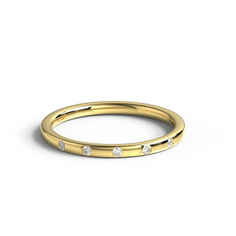 Pre-owned Handmade Flush Diamond Band / 14k Gold Flush Diamond Wedding Band / Diamond Stacking Ring In White