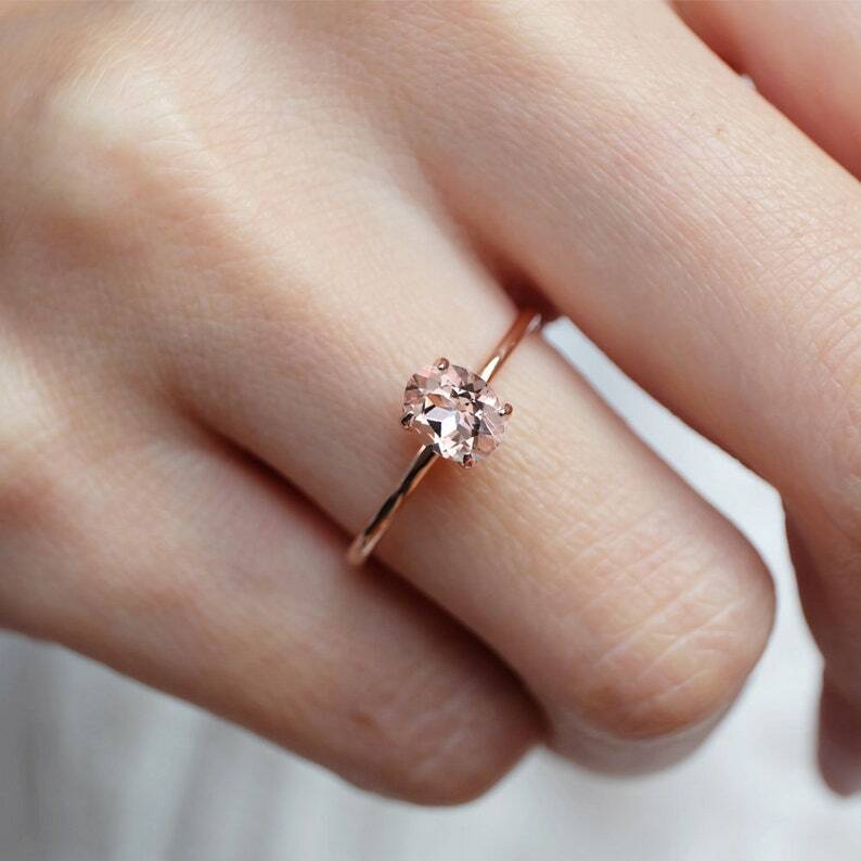 Pre-owned Handmade Oval Morganite Ring, Morganite Engagement Ring, Morganite Rose Gold Ring, 14kt In Pink