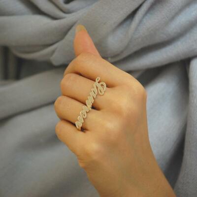 Pre-owned Online0369 Men's Personalized Double Finger Unique Style Name Solid 925 Sterling Ring In White