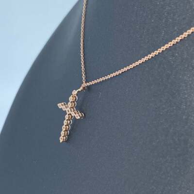 Pre-owned Nsg Solid 925 Silver Rose Gold Plated Lab Grown Diamond Cross Pendant Chain 18" In White