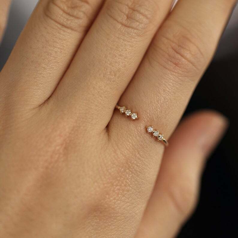 Pre-owned Jewels Empire 0.15 Carat Round Cut Diamond Open Cuff Shaped Wedding Ring Solid 14k White Gold In F