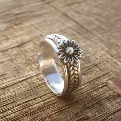 Sunflower Spinner Ring For Women Fidget Ring Band Nature Ring Flower Spinner