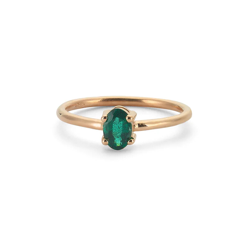 Pre-owned Handmade Emerald Ring, Oval Emerald Ring, 14k Solid Gold Ring, May Birthstone Ring, In White