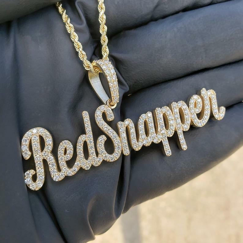 Pre-owned Online0369 3ct Simulated Diamond Women's Double Cursive Customized Name Pendant Rope Chain In White