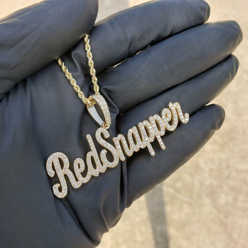 Pre-owned Online0369 3ct Simulated Diamond Women's Double Cursive Customized Name Pendant Rope Chain In White