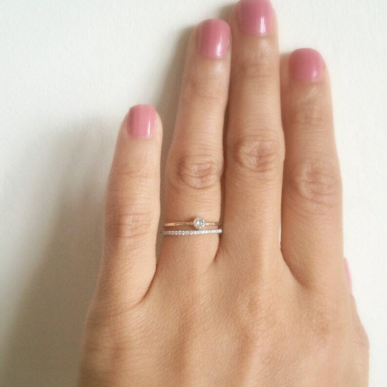 Pre-owned Handmade Sale, Dainty Engagement Ring, .10 Ct, Solid 14k Gold, Dainty Diamond Ring, In White