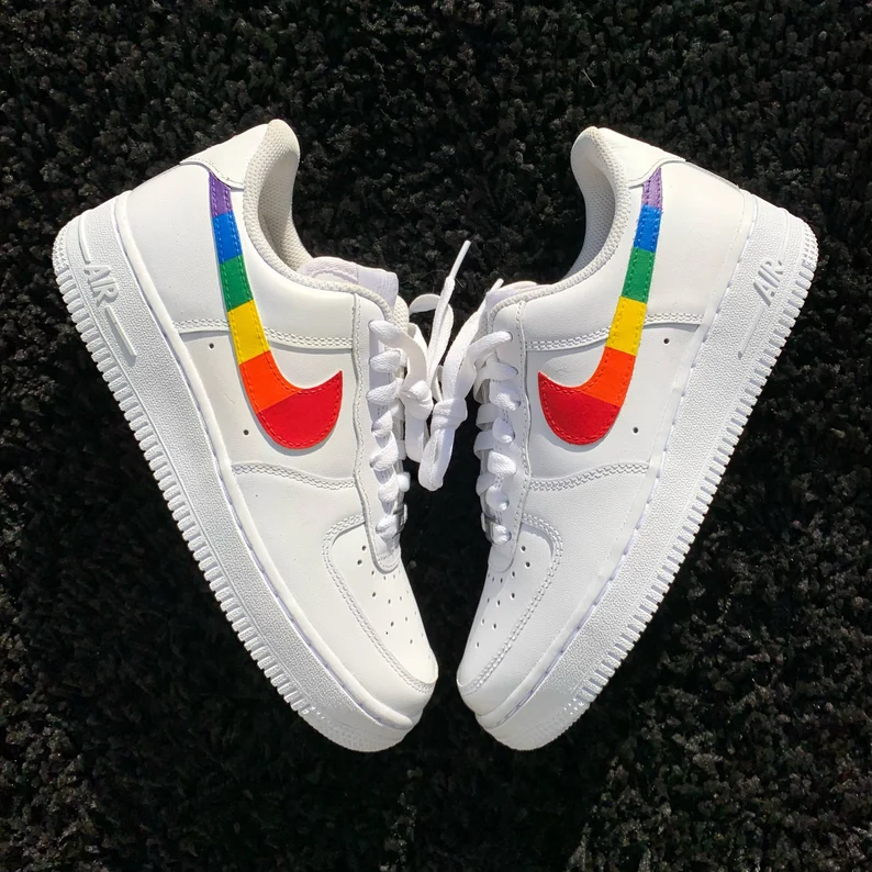 Pre-owned Nike Air Force 1 Custom Shoes Low Rainbow Pride Swoosh All Sizes Men Women In White