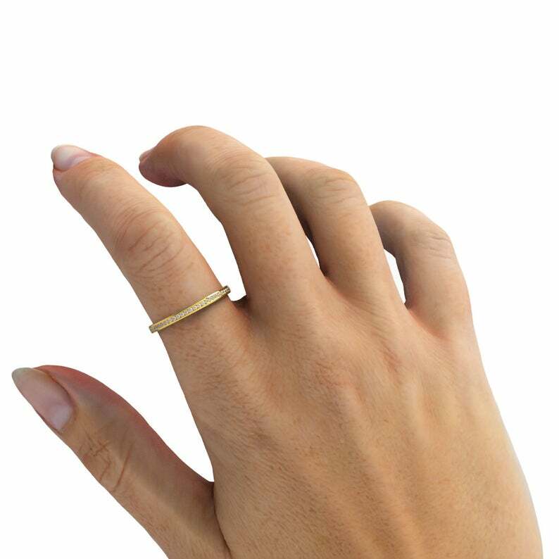 Pre-owned Handmade Diamond Wedding Band / 14k Gold Half Eternity Channel Set Diamond Wedding Ring In White