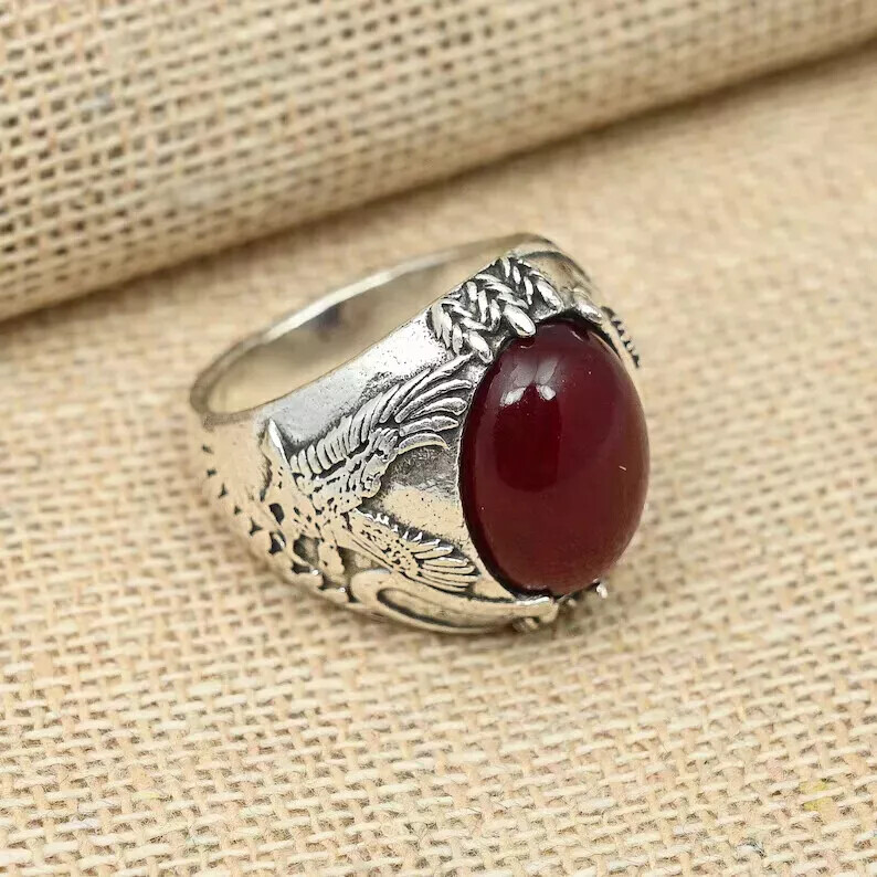 925 Sterling Silver Garnet Gemstone Handmade Party Men's Ring All Size 124