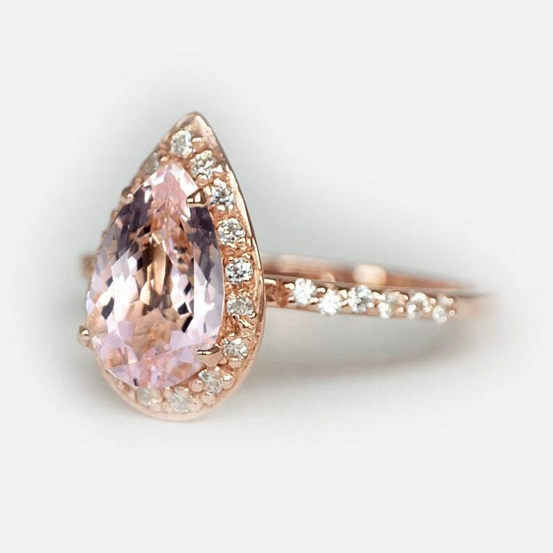 Pre-owned Handmade Pear Morganite Ring, Morganite Engagement Ring, 14k Morganite Ring, Morganite In Pink