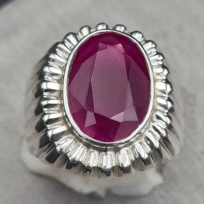 Pre-owned Handmade Mens Ruby Ring From African Mines High Quality Flux Filled Mens Ruby Pink Ruby