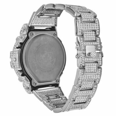 Pre-owned King Of Jewelz Brand Men's Real G-shock Simulated Diamond Watch+ Bezel+watch Band 10 Ctw In Silver