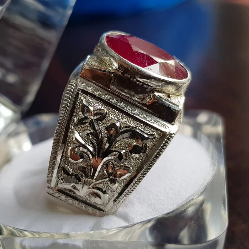 Pre-owned Ruby Pigeon Blood African  Ring Glass Filled Big Size  Mens Ring Fashion Ring In Pink
