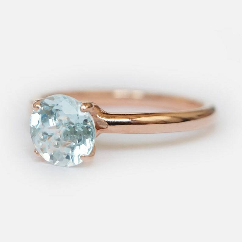 Pre-owned Handmade Natural Aquamarine Ring, Solitaire Ring, Round Cut Blue Gemstone Ring, Aquamarin
