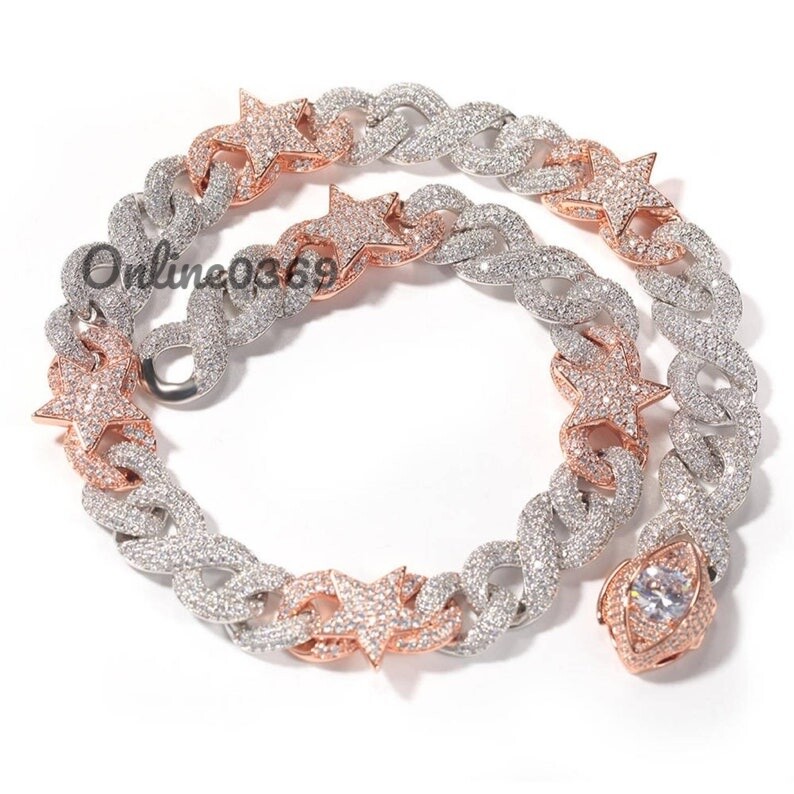 Pre-owned Online0369 25ct Simulated Diamond Mens Two Tone Evil Eye Star Infinity Cuban Necklace Stud In White
