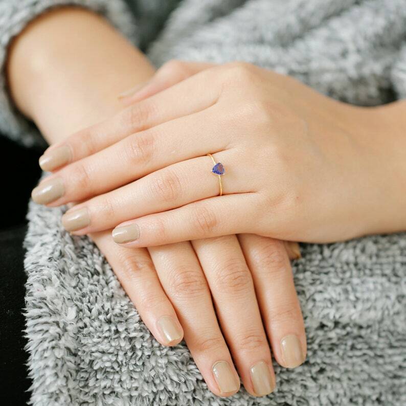 Pre-owned Handmade Trillion Cut Blue Violet Tanzanite Statement Ring Bands In 14k Yellow Gold / In White