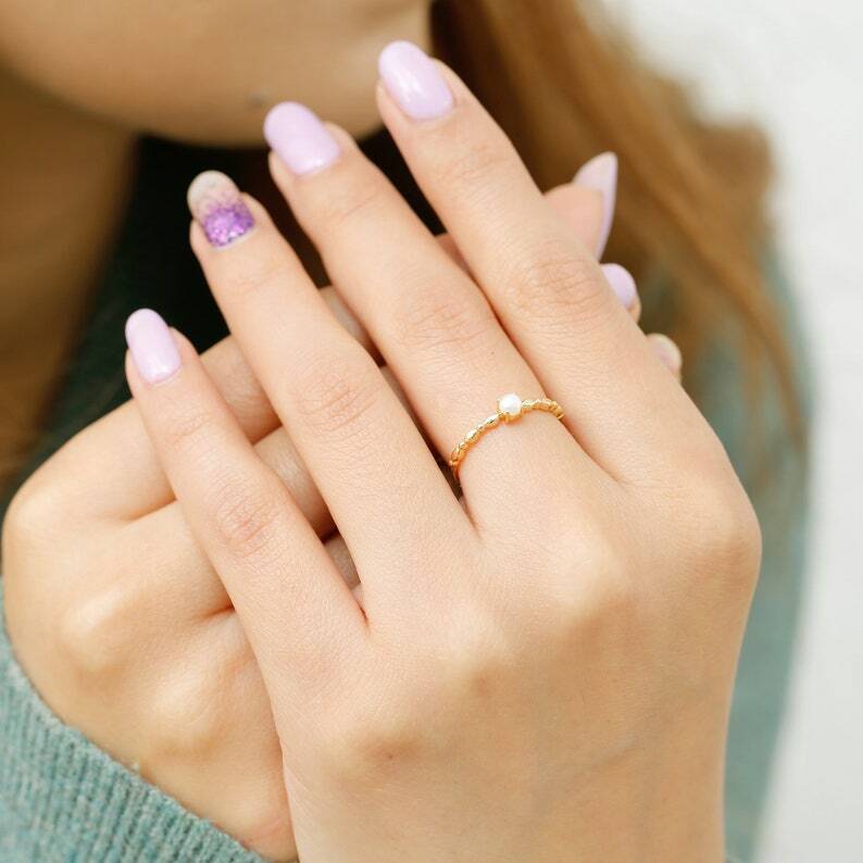 Pre-owned Handmade Pearl Ring In 14k Solid Yellow Gold / Fresh Water Pearl Art Deco June Birthstone In White