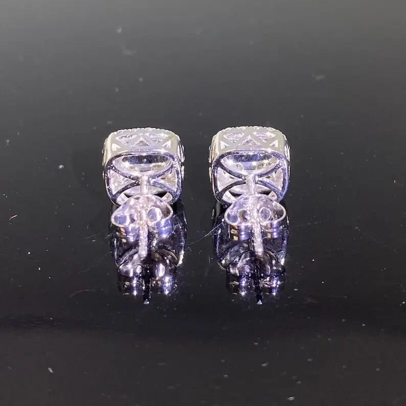 2.Ct Round-Cut Moissanite Cluster Halo Stud Earrings 14K White Gold Plated