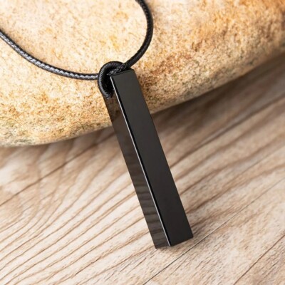 Natural Obsidian Stone Tube Pendant Necklace Black Gemstone Charm Necklace