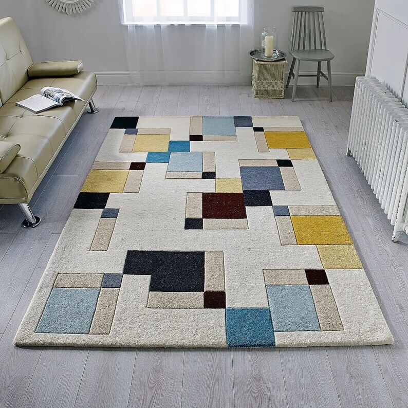 Hand Tufted Wool Area Rug New Geometric Abstract Design