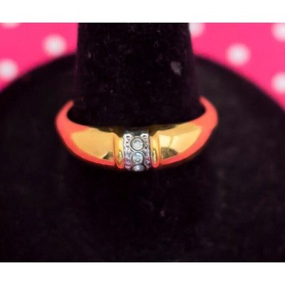 Vintage Three Rhinestones Radiant Gold Tone Ring by Avon Size 8 - P23