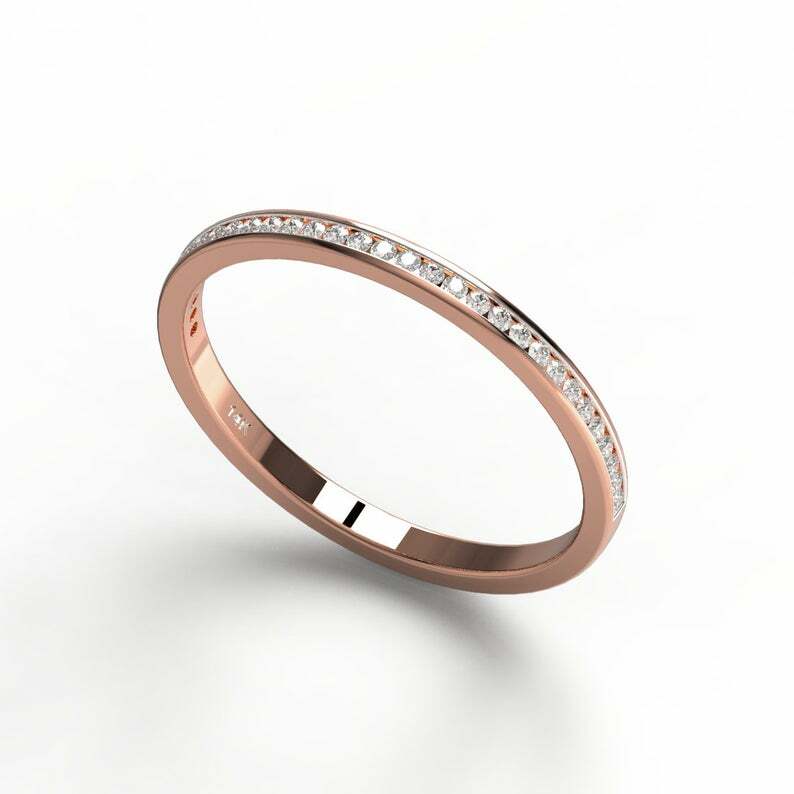 Pre-owned Handmade Diamond Wedding Band / 14k Gold Half Eternity Channel Set Diamond Wedding Ring In White