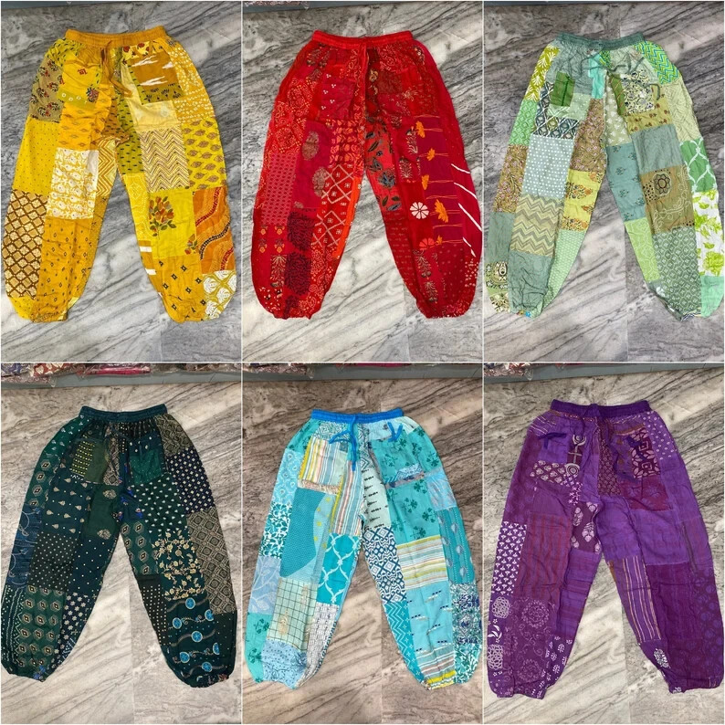 Pre-owned Handmade 25 Pcs Hippie  Unisex Pants, Patchwork Multi Color Beautiful Harem Pant In Multicolor