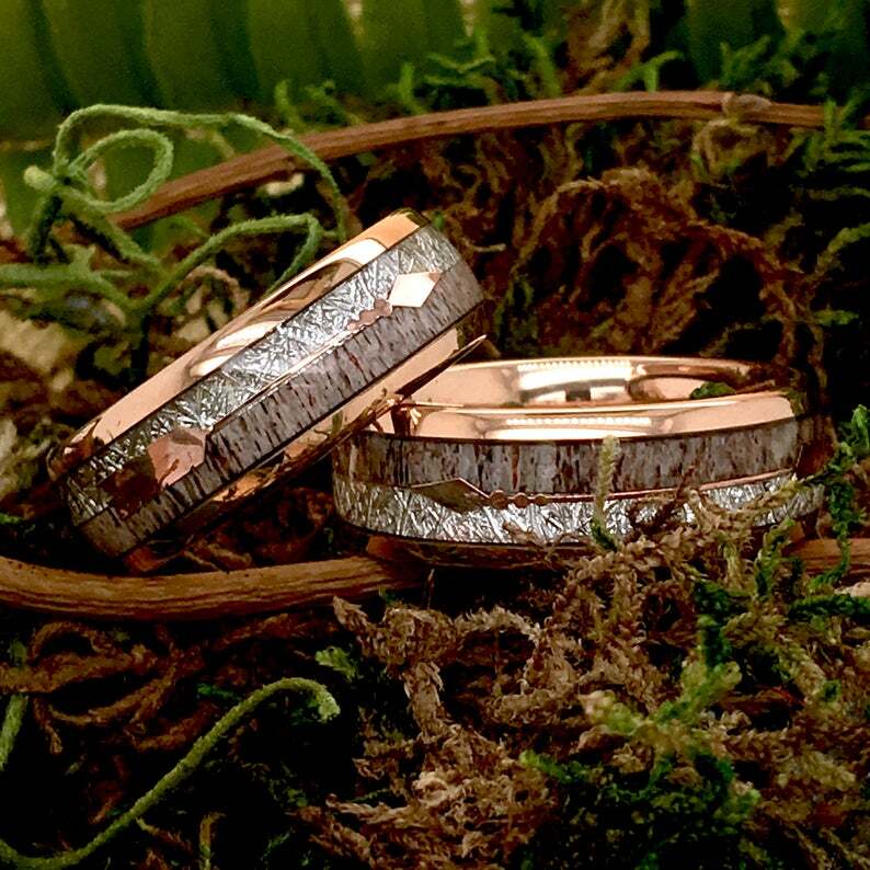 Pre-owned Rings Paradise Mens Wedding Band, Women Ring, Unique Wedding Band, Ring, Rose Gold Tungsten Car