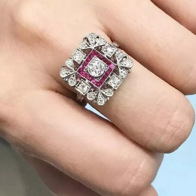 14K White Gold Plated 2Ct Round Lab-Created Diamond Women's Valentine Gift Ring