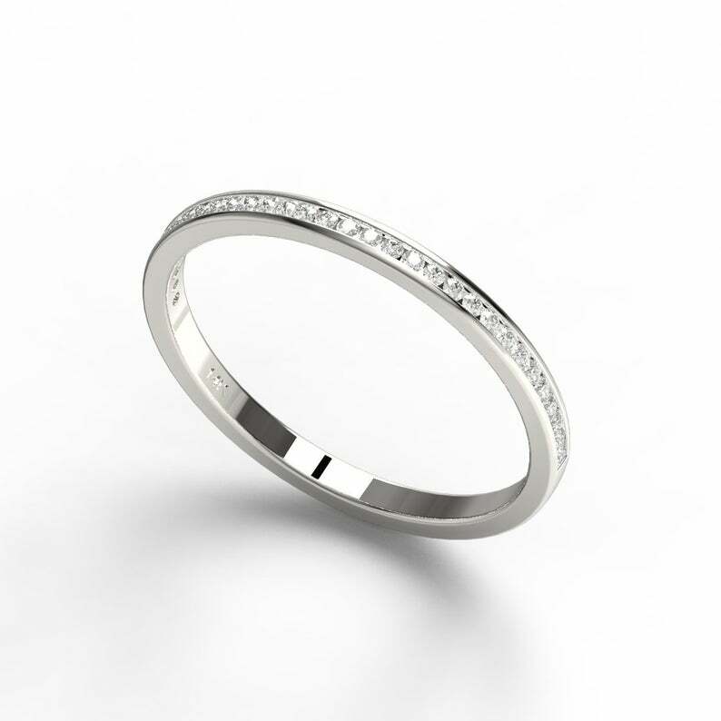 Pre-owned Handmade Diamond Wedding Band / 14k Gold Half Eternity Channel Set Diamond Wedding Ring In White