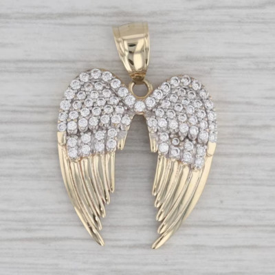 2Ct Lab Created Round Cut Diamond Angel Wing Pendant 14K Yellow Gold Plated