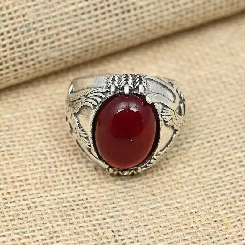 925 Sterling Silver Garnet Gemstone Handmade Party Men's Ring All Size 124