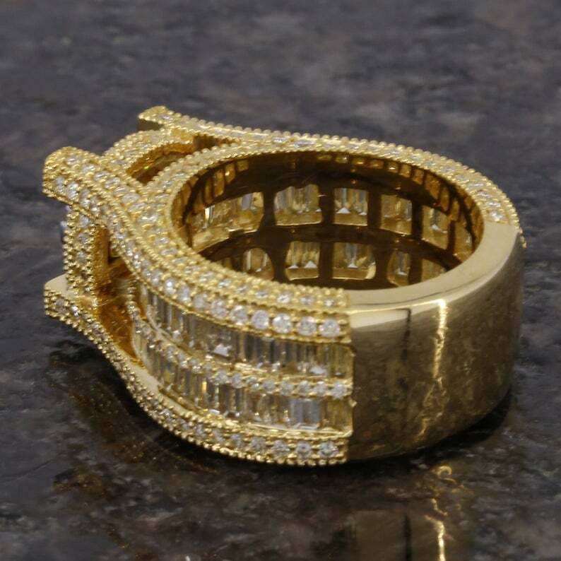 Pre-owned Online0369 3ct Baguette Genuine Moissanite Men's Unique Stylish Ring 925 Silver In White