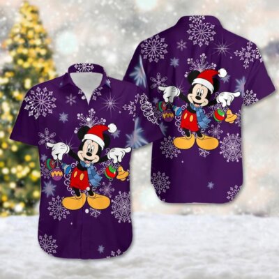 Mickey Mouse Santa Hat With Snowflakes Merry Christmas Hawaiian Shirt