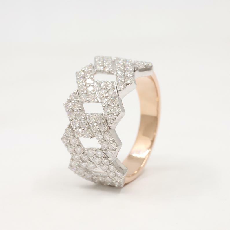 Pre-owned Online0369 1.18ct Round Cubic Zirconia Men's Cuban Link Ring Silver Yellow Gold Plated In White