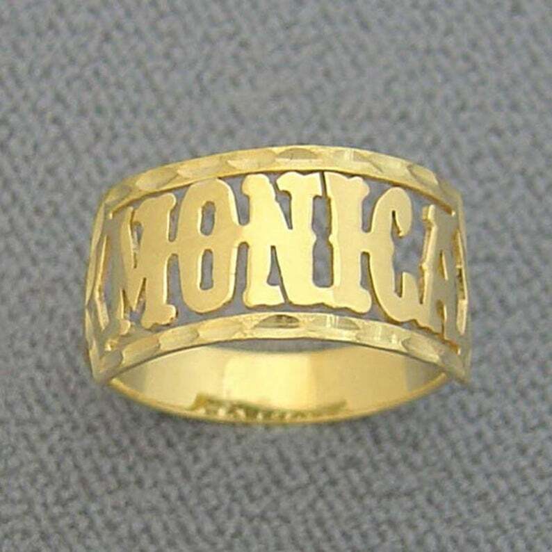 Pre-owned Nsg Fine Solid Metal Women's Custom Name Ring 14k Yellow Gold Plated 925 Silver