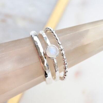Moonstone Stacking Ring 925 Sterling Silver Handmade Jewelry Gift For Her AM-128