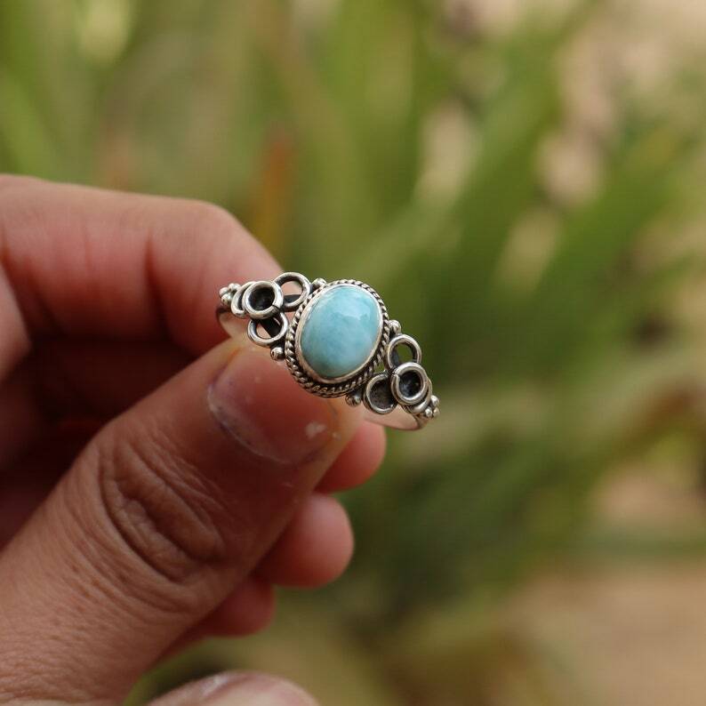 ◯larimar◯ Natural Larimar Gemstone Ring 925 Sterling Silver Handmade