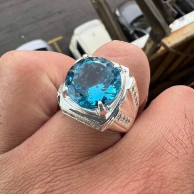Swiss Blue Topaz Ring, Natural Topaz Ring, 925 Sterling Topaz Silver Ring, Handm