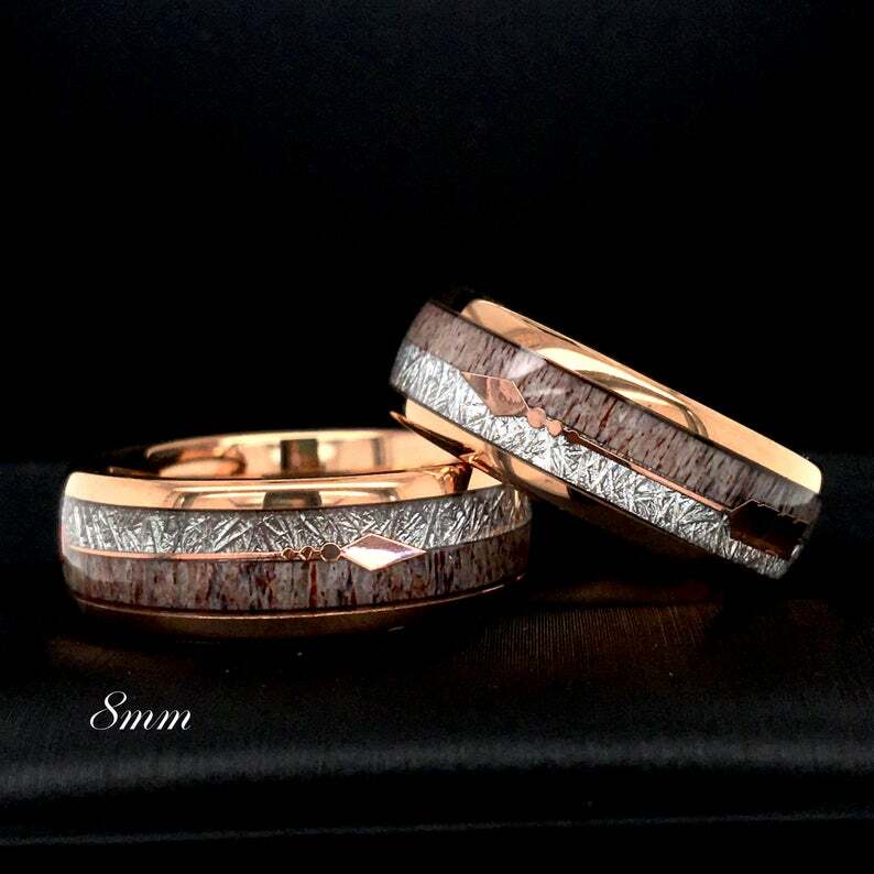 Pre-owned Rings Paradise Mens Wedding Band, Women Ring, Unique Wedding Band, Ring, Rose Gold Tungsten Car