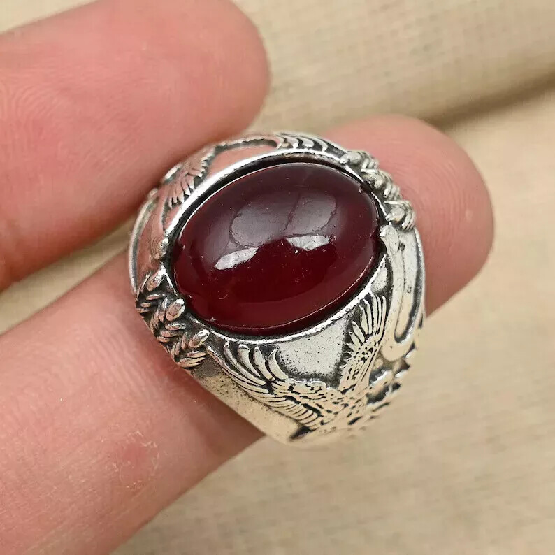 925 Sterling Silver Garnet Gemstone Handmade Party Men's Ring All Size 124