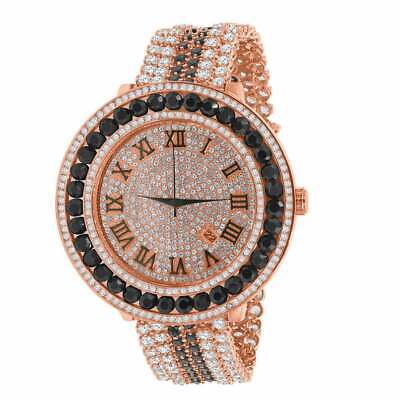 Pre-owned Usdiamondking Black Solitaire Roman Face Simulated Diamond 18k Rose Gold Tone W/date Watch