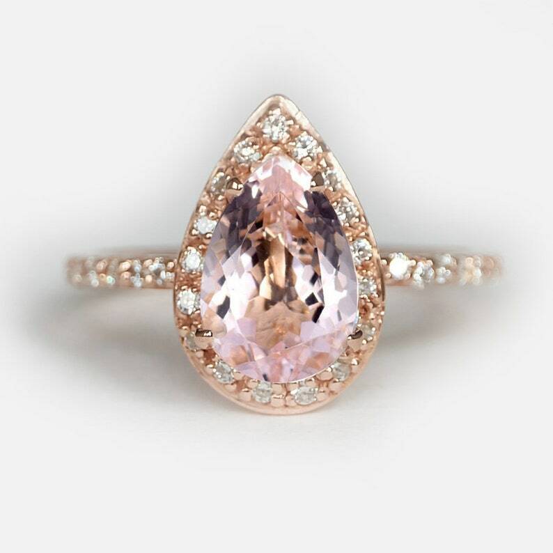 Pre-owned Handmade Pear Morganite Ring, Morganite Engagement Ring, 14k Morganite Ring, Morganite In Pink