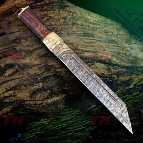 Handmade Damascus Steel Norse Seax Knife, Viking Knife With Brass Finished Cover