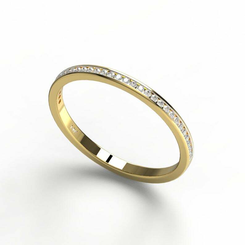 Pre-owned Handmade Diamond Wedding Band / 14k Gold Half Eternity Channel Set Diamond Wedding Ring In White